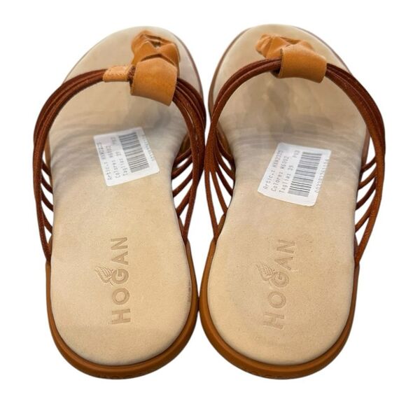 HOGAN Women's Ibiza Flip Flop Plait and Tubes Orange Leather Slide Sandals 39 - Picture 5 of 8
